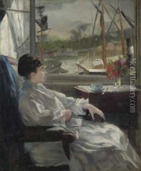 Portrait De Eva Gonzales (a Dieppe) Oil Painting - Jeanne Guerard-Gonzales
