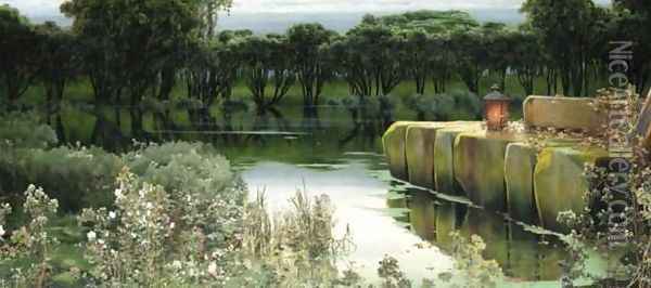 Lagoon at dusk (Una laguna al atardecer) Oil Painting - Enrique Serra y Auque