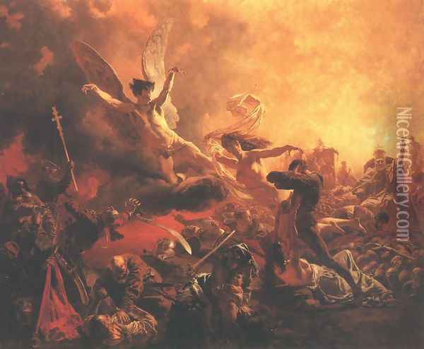 The Triumph of the Genius of Destruction 1878 Oil Painting - Mihaly von Zichy