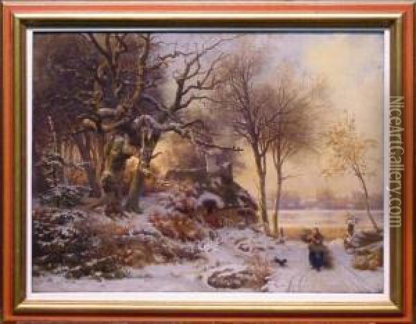 Winter Afternoon Chores Oil Painting - Vilhelm Thomas Pedersen