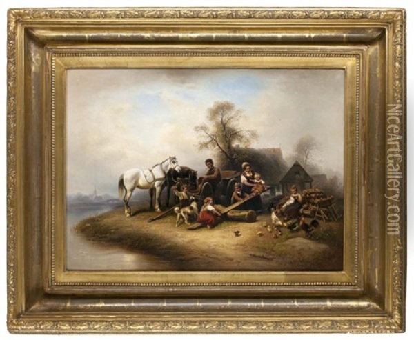 Bauernfamilie Mit Pferden In Der Landschaft Oil Painting - Wilhelm Alexander Meyerheim