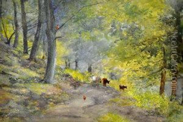 A Path
Through Woods With Cattle Oil Painting - William Cossens Way