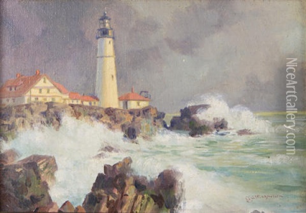 Lighthouse At Balboa Island Oil Painting - Christian Karl Magnussen
