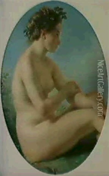 Nymphe Assise, La Tete Couronnee De Feuillage Oil Painting - Louis Jean Francois Lagrenee