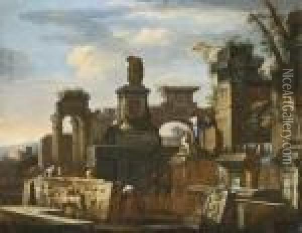 Ruines Antiques Animees Oil Painting - Giovanni Ghisolfi
