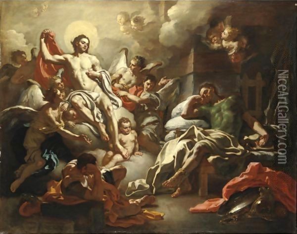 Cristo Appare In Sogno A San Martino Oil Painting - Francesco Solimena