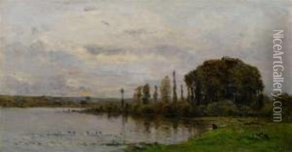 River Landscape With Ducks Oil Painting - Hippolyte Camille Delpy