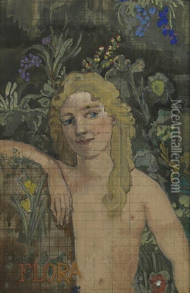 Flora, Tapestry Design Oil Painting - Arthur Bowen Davies