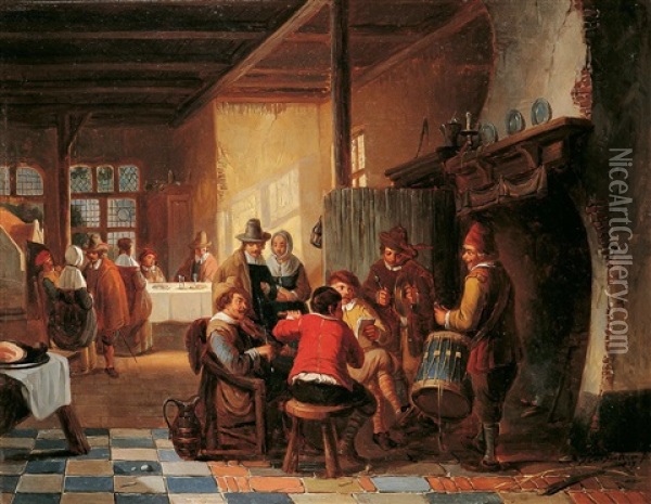 Wirtshausszene Mit Personen Im Kostum Des 17. Jahrhunderts Oil Painting - Henri Joseph Gommarus Carpentero