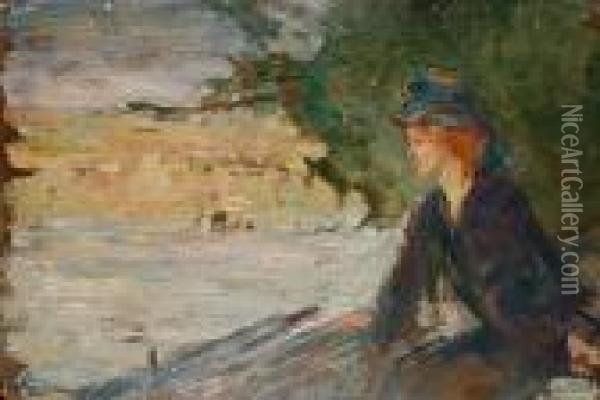 A Woman Seated Beside A River Oil Painting - Albert De Belleroche