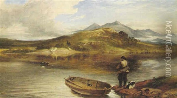 Morning Loch Awe - Ben Cruachan In The Distance Oil Painting - George (Sir) Harvey
