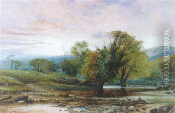 On A Welsh River Oil Painting - Frederick William Hulme