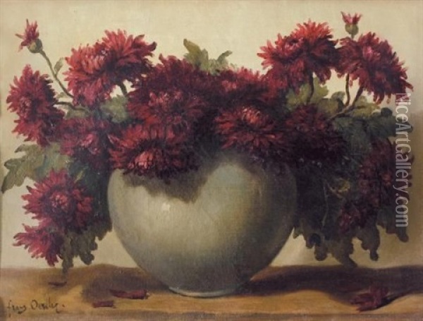 Chrysanthemums In An Earthenware Pot Oil Painting - Frans David Oerder