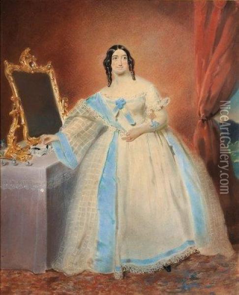 Portrait D'une Dame D'honneur De L'imperatrice Oil Painting - Eugene Isabey