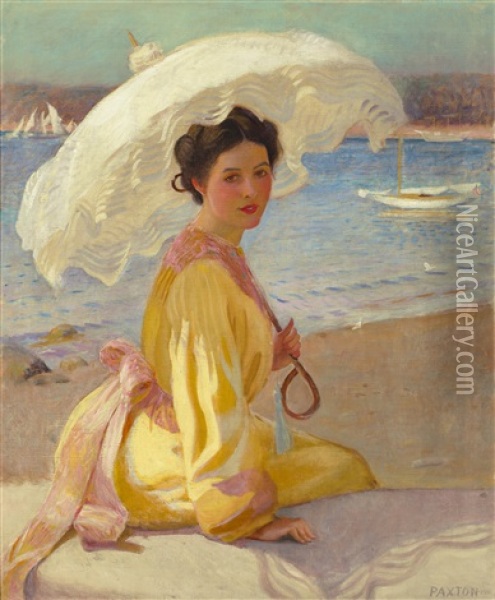 Girl With The Sea Beyond Oil Painting - William McGregor Paxton