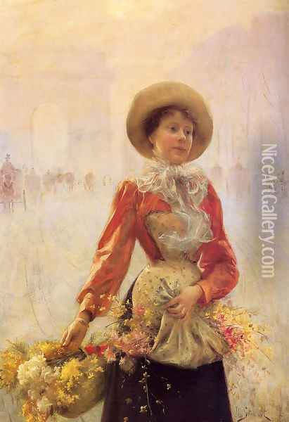 Flower Girl Oil Painting - Julius LeBlanc Stewart