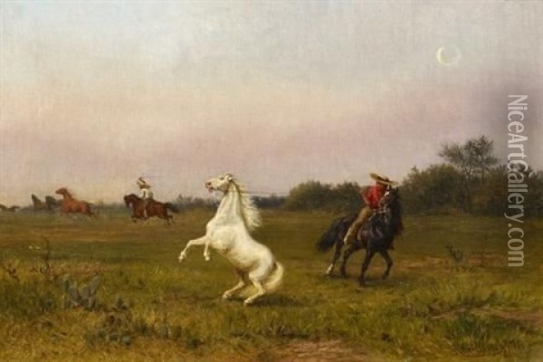 Das Fangen Der Mustangs (wilde Pferde) In Der Mexicanischen Savanne Oil Painting - Karl Gillissen