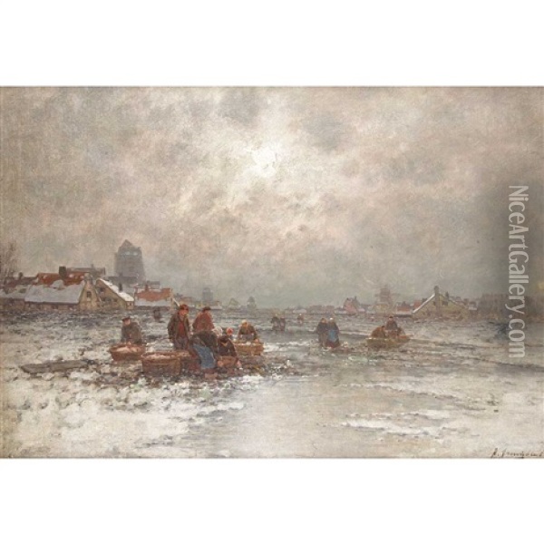 Ice Fishing Oil Painting - Johann Jungblut