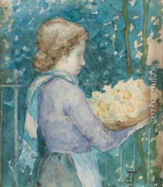 Jeune Fille Portant Une Corbeille De Fleurs Oil Painting - Johan Antonio de Jonge