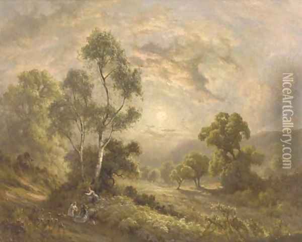 Children playing on a hillside path Oil Painting - Edward Henry Holder