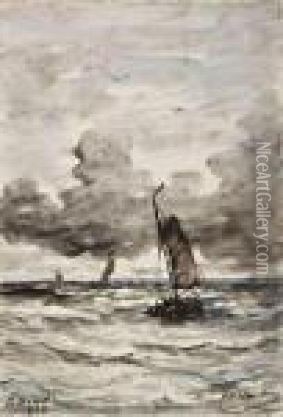 Bomschuiten Op Zee Oil Painting - Hendrik Willem Mesdag