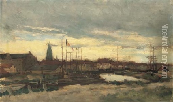 Port Normand, Environ D'honfleur Oil Painting - Karl Pierre Daubigny
