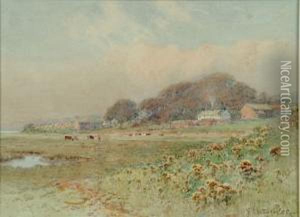 A Marsh Side Farm - Possibly Morcambe Bay Oil Painting - William Woodhouse