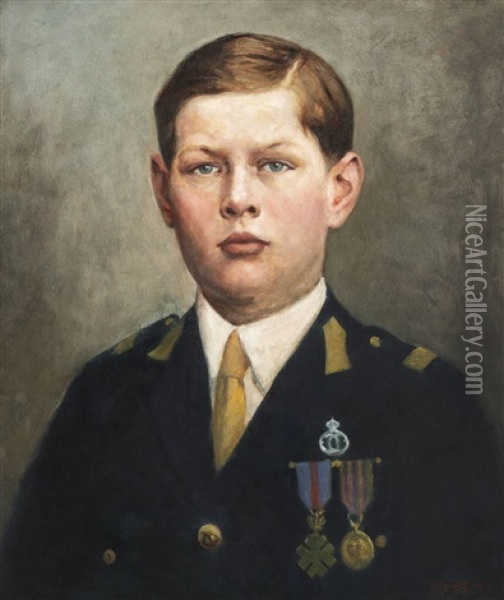 Portretul Regelui Mihai I Oil Painting - Nicolae Petrescu Mogos