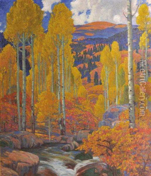 Aspens In Autumn Oil Painting - Carl Redin