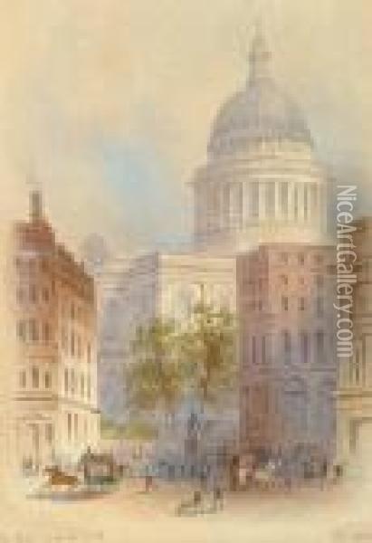 A Summer View Of St. Paul's Cathedral Oil Painting - Edwin Thomas Dolby