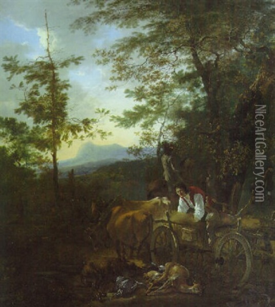 An Italianate Landscape: The Return From The Chase Oil Painting - Adam Pynacker