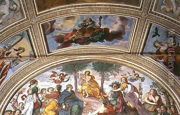 Apollo and the Muses on Parnassus, lunette Oil Painting - Antonio Maria Viani