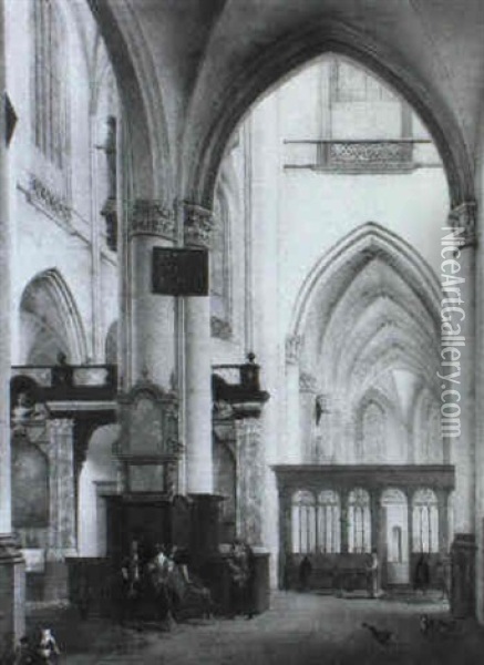 Das Innere Der Kirche St. Bavo In Haarlem Oil Painting - Isaac van Nickele