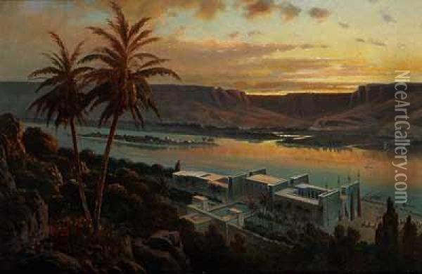 Abend Uber Dem Amuntempel In Luxor Oil Painting - Franz Reder-Broily