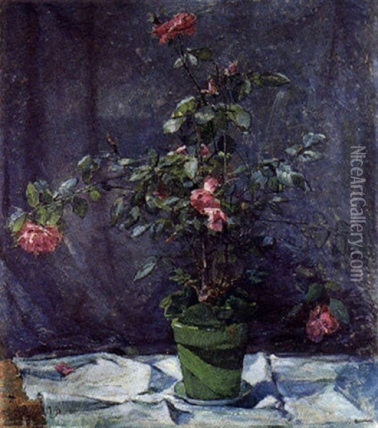 Rosen In Einem Topf Oil Painting - Reinhold Lischka