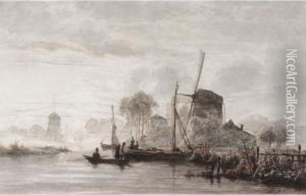 Dutch River Landscape Oil Painting - Jacobus Theodorus Abels