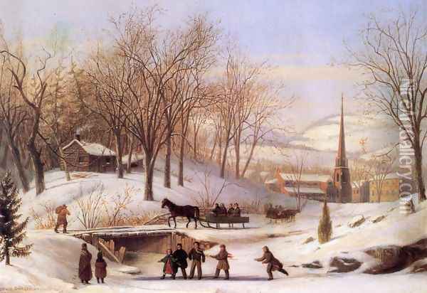 Snow Scene at Utica Oil Painting - John Carlin