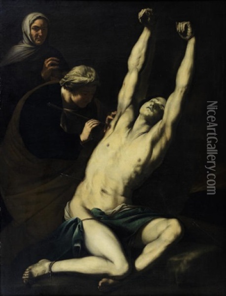 Saint Sebastian Tended By Saint Irene Oil Painting - Jusepe de Ribera
