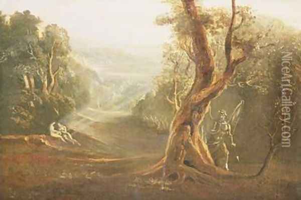 Satan Contemplating Adam and Eve in Paradise from Paradise Lost Oil Painting - John Martin