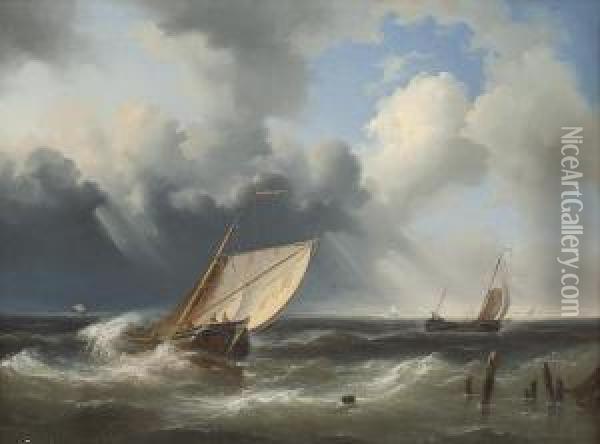 Segler Auf Sturmischer See Oil Painting - Johannes Christian Schotel