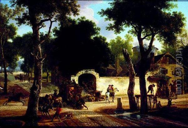 On A Country Road Oil Painting - Jean Louis (Marnette) De Marne