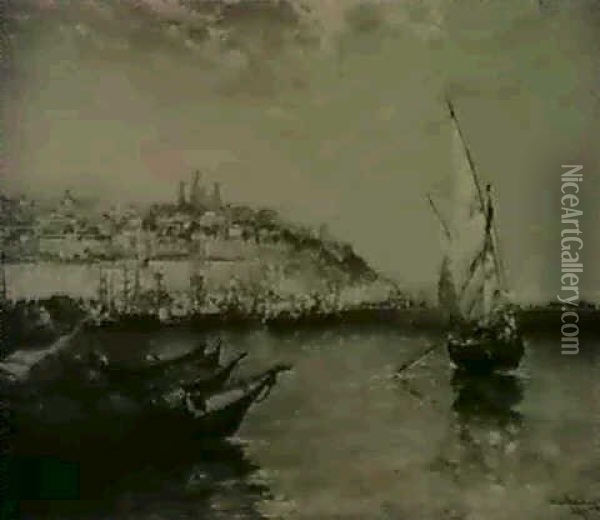 Monaco; Genoa Oil Painting - Arthur Joseph Meadows