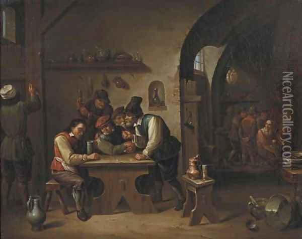 Peasants playing dice and making merry in an inn Oil Painting - David The Younger Teniers