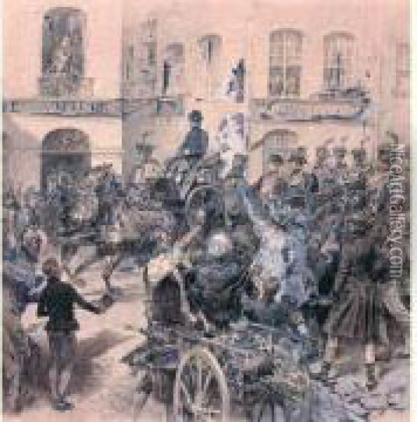 Napoleon Entrant En Cabriolet Dans Paris Oil Painting - Ludovico Marchetti