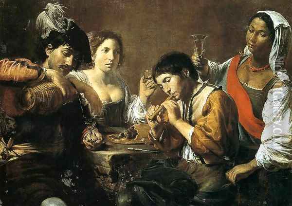 Musician and Drinkers Oil Painting - Jean de Boulogne Valentin