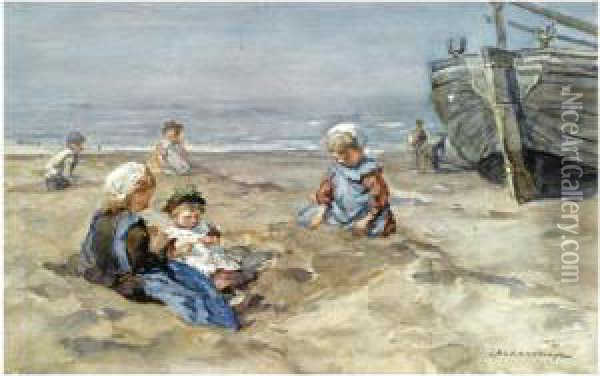 Children At Play On The Beach Oil Painting - Johannes Evert Akkeringa