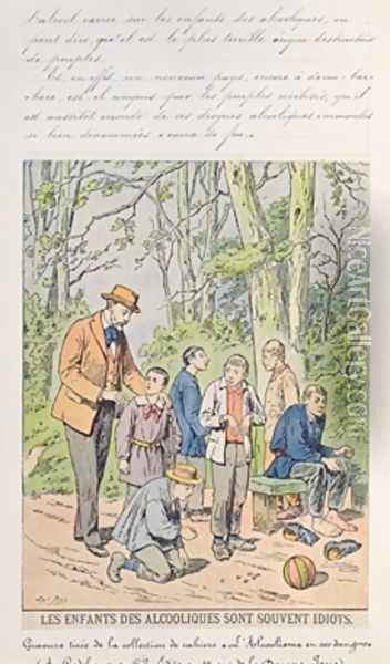 The children of alcoholics are often idiots illustration from childrens book on the dangers of alcoholism late 19th century Oil Painting - Emile May