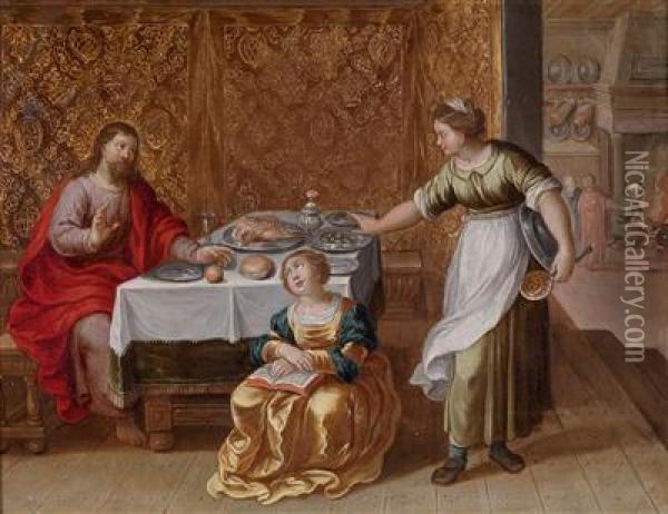Jesus Imhause Von Martha Und Maria Oil Painting - Vincent Adriaenssen