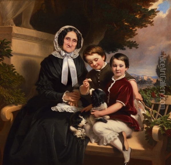 Die Grossmutter Und Ihre Enkel Oil Painting - Constantin Mueller