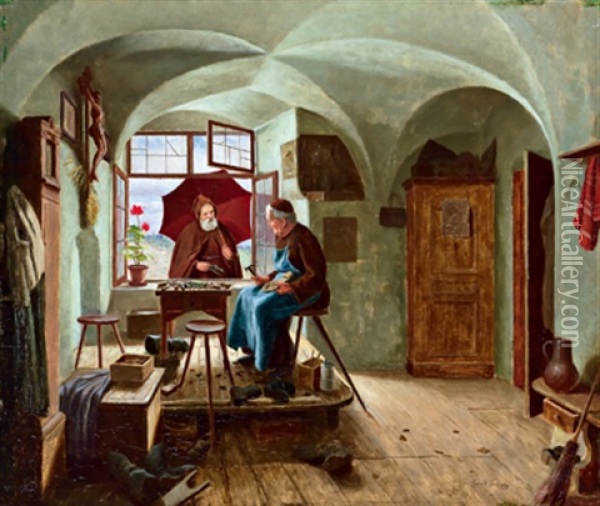 In Der Klosterlichen Schusterwerkstatt Oil Painting - Ludwig Valenta